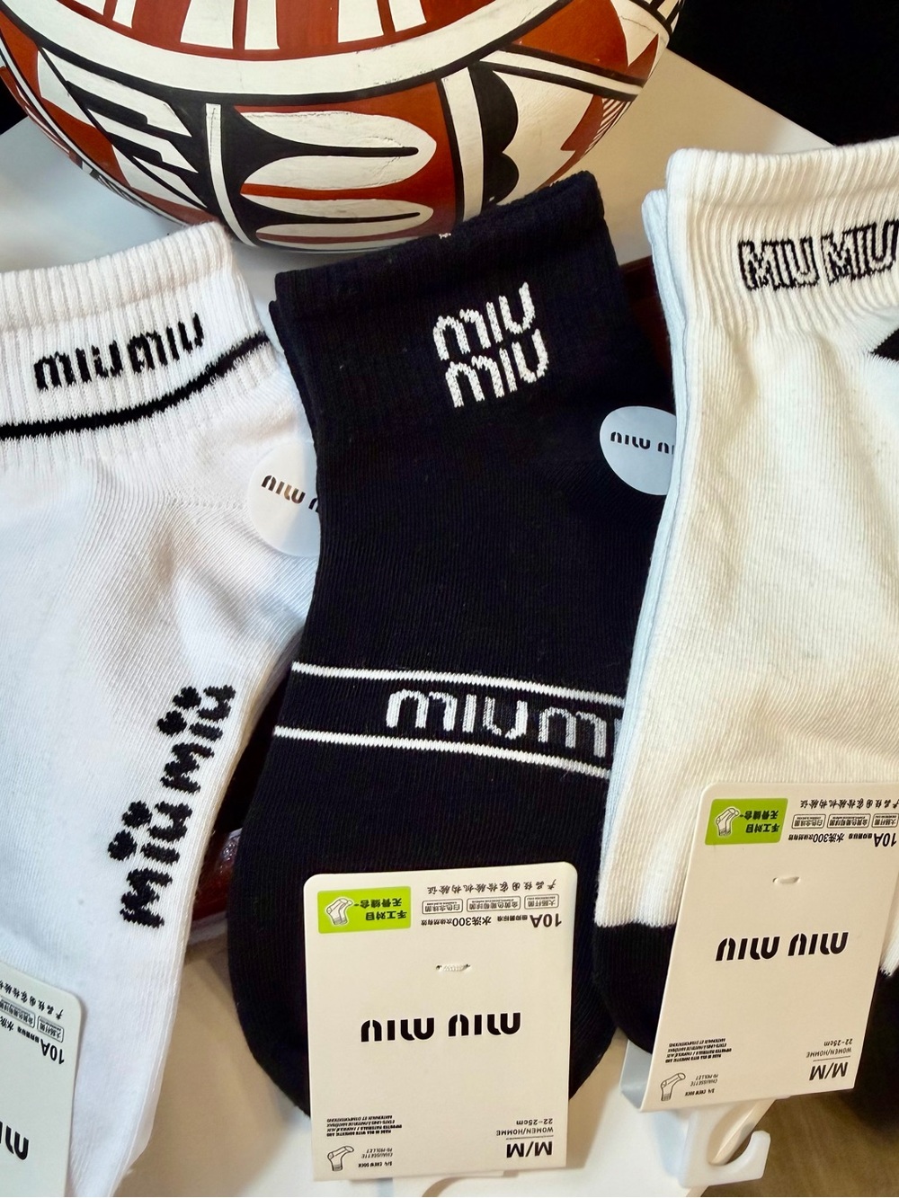 Miu Miu Black & White Ankle Socks Trio with Logo Trim - Picture 2 of 11